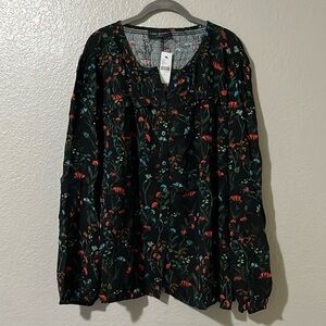 Lane Bryant Black Floral Button Down Blouse, 18